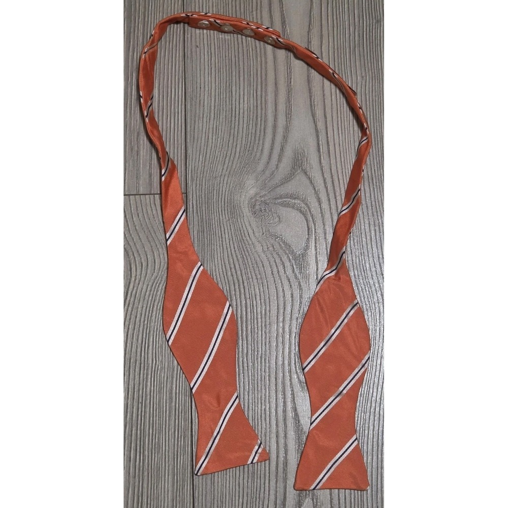 Carrot And Gibbs Bow Tie Orange White Striped Pure Silk Handmade